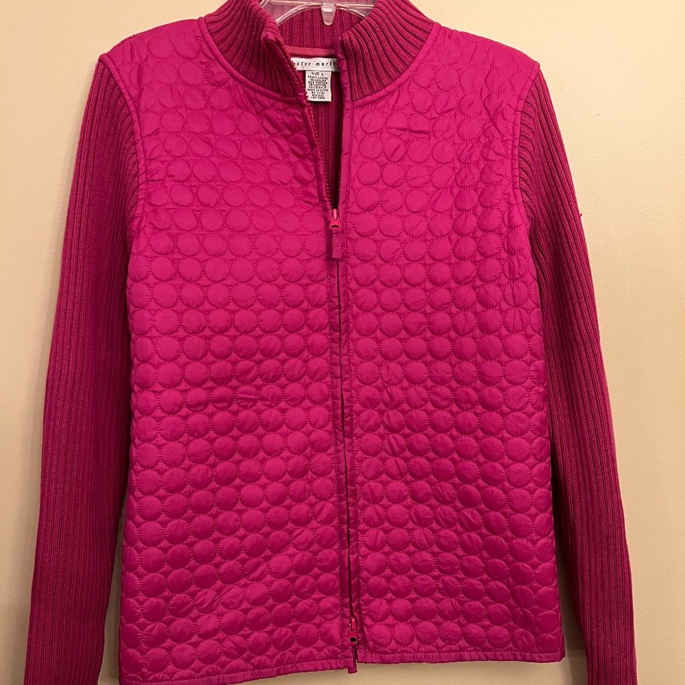 Peter Martin Women's Pink Quilted Sweater Jacket Size Large